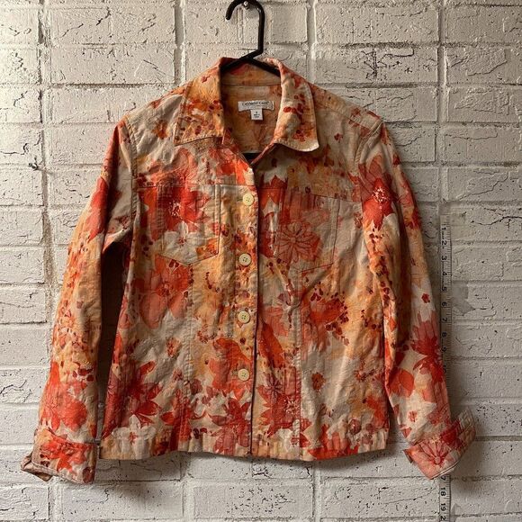 NWOT Coldwater Creek Orange Floral jacket Blazer Small - Picture 1 of 11